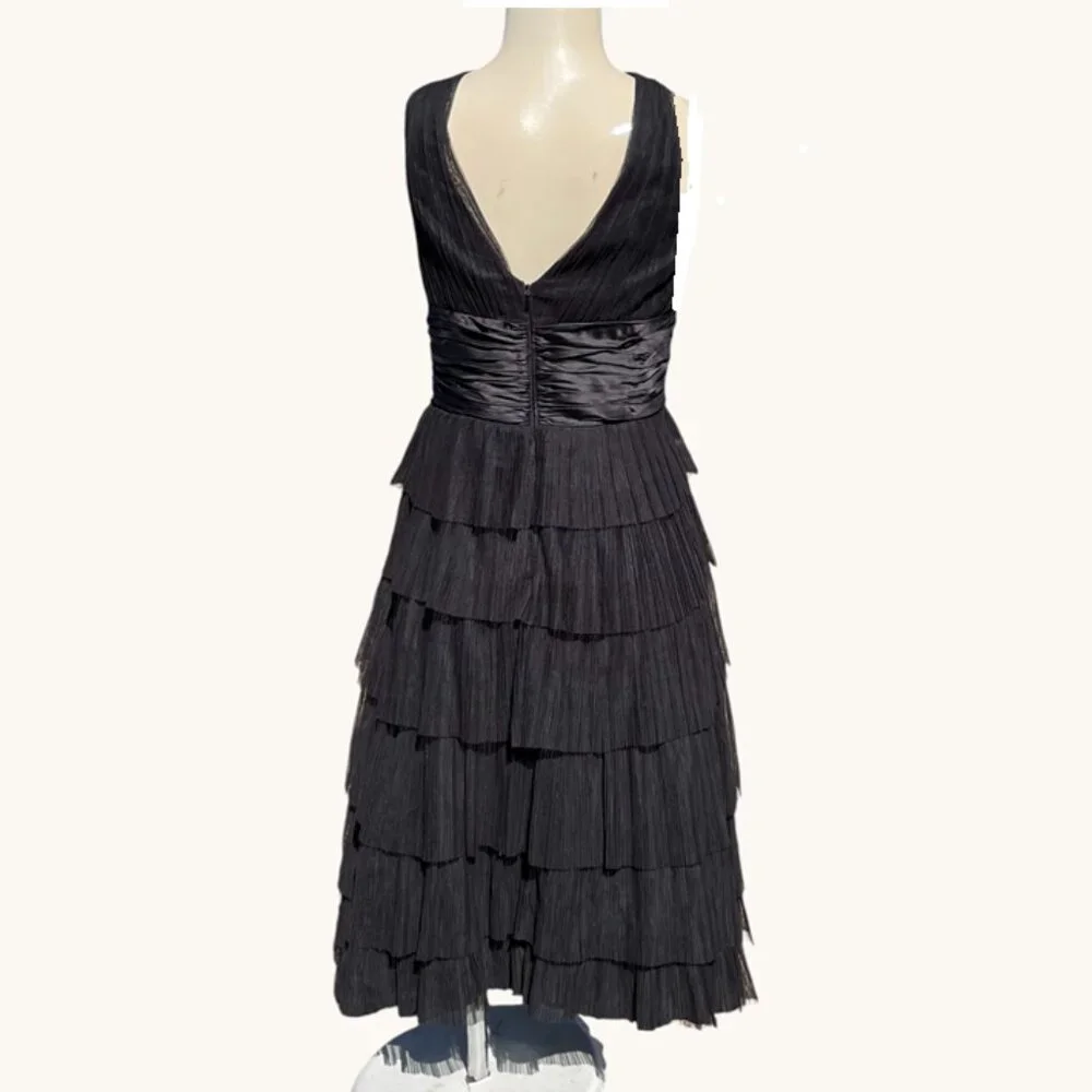 Maggy London Black V-Neck Tiered Ruffle Midi Dress - Picture 5 of 7